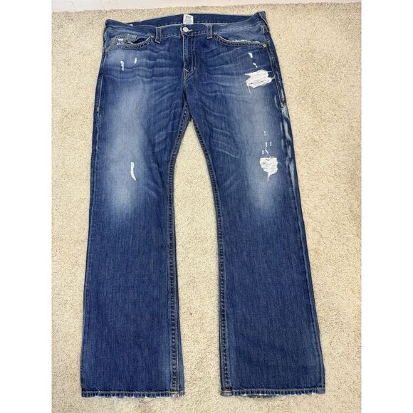 True Religion Mens Bobby Super T Jeans Thick Stitch Flap Pockets‎ Size 42 X 33